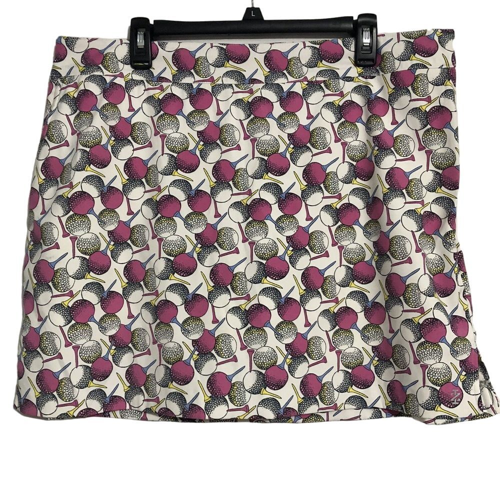 Izod Golf Skort Skirt Size 14 Pockets Stretch White Pink Blue Ballsβ Tees print